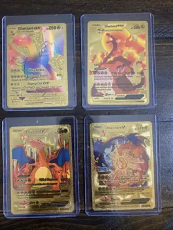 Lot Of 4 Pokemon Charizard Gold Premium Collector Pokemon Display Cards - Image 1