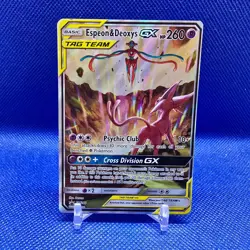 Pokemon TCG Espeon & Deoxys GX SM240 Black Star Promo Full Art Holo Card - Image 1