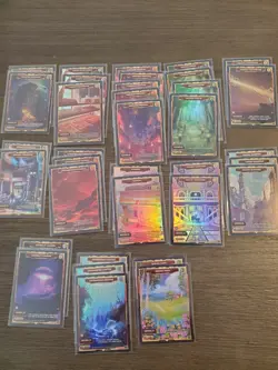 VCard Awakened Worlds: First Edition World Cards (holo); lot of 35 - Image 1