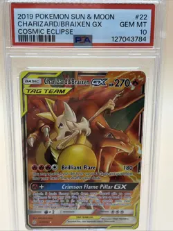PSA 10 Charizard/Braixen GX 2019 Pokemon Sun&Moon #22 Cosmic Eclipse GEM MT - Image 1