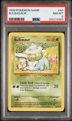 1999 POKEMON BASE SET UNLIMITED #44 BULBASAUR PSA 8 - Image 1