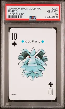 Pokemon Gold Poker Playing Card Pineco 10 of Clubs #204 PSA 10 Gem Mint - Image 1