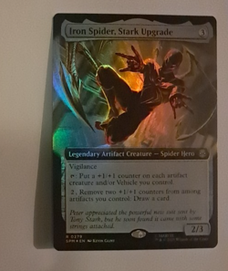 Iron Spider, Stark Upgrade Ext Art Foil NM/M Spiderman MTG MAGIC THE GATHERING - Image 1
