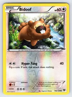 Bidoof 106/146 2014 XY Base Set Pokemon Card TCG Nintendo Reverse Holo - VLP - Image 1