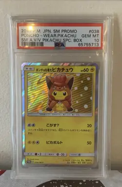 Pokemon Card Poncho Wearing Pikachu Alolan Vulpix 038/SM-P SM Promo PSA 10 - Image 1