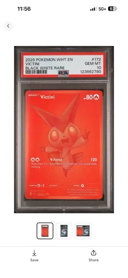 Pokemon 2025 WHT En-White Flare Black White Rare Card #172 Victini PSA 10 - Image 1