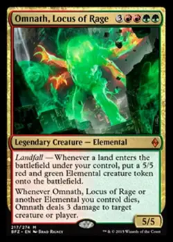 MTG Omnath, Locus of Rage, Battle For Zendikar, Heavily Played, English - Image 1