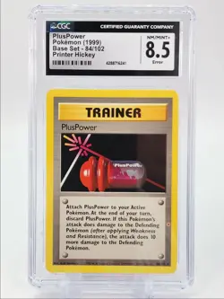 PLUSPOWER 1999 POKEMON BASE SET PRINTER HICKEY ERROR UNCOMMON B 84/102 CGC 8.5 - Image 1
