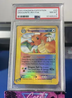 2002 POKEMON EXPEDITION #43 DRAGONITE-REVERSE FOIL PSA 8 - Image 1