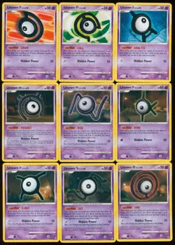 Vintage Pokemon Card lot! - 9 DPP Era Unown Cards! All Unown A-C-D-K-M-N-O-S-X - Image 1