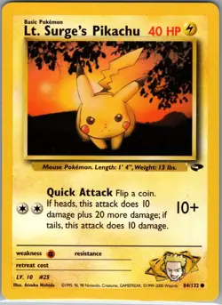 Lt. Surge's Pikachu 84/132 Non Holo Gym Challenge - Pokemon Card - NM - Image 1