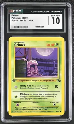 CGC 10 GEM MINT Grimer 1999 Fossil 1st Edition 48/62 Pokemon Card - Image 1