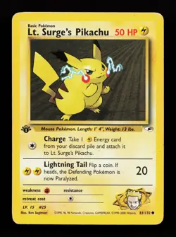Lt. Surge's Pikachu 81/132 Common 1st Edition Gym Heroes Pokemon Card - Image 1