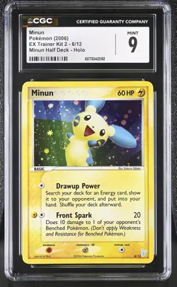 CGC 9 MINT Minun 2006 EX Trainer Kit 2 6/12 Holo Pokemon Card - Image 1