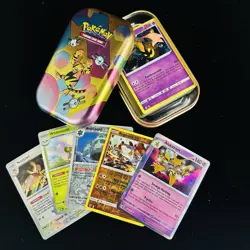 Pokemon Tin Card Lot - 1 Tin + 50 Cards + 5 Holos - TCG Pokemon Cards - Image 1