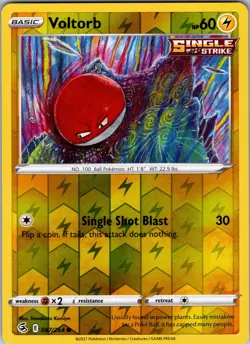 Pokemon TCG Voltorb SWSH Fusion Strike 087/264 Reverse Holo Common Card NM - Image 1