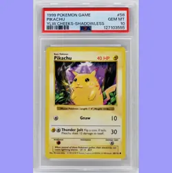 Pokemon Base Set Shadowless Pikachu 58/102 PSA 10 Gem Mint - Image 1
