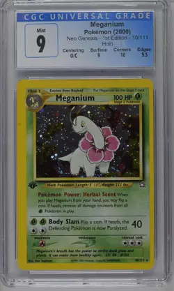 Meganium Pokemon 2000 Neo Genesis 1st Edition 10/111 Holo CGC 9 Min - Image 2