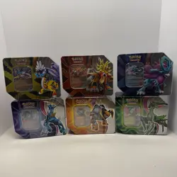 POKEMON PARADOX DESTINIES TIN SET (ALL 6 TINS) W/1 PROMO CARD+ 5 BOOSTERS EACH - Image 1