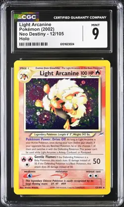 CGC 9 MINT Light Arcanine 2002 Neo Destiny 12/105 Holo SWIRL Pokemon Card psa - Image 1