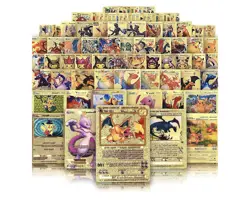 55 PCS Gold Foil Pokemon Cards Pack - VMAX GX TCG Rare, Collectible Gift Lot - Image 1