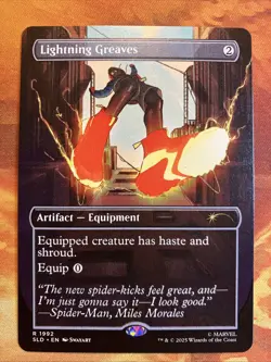 MTG Borderless Lightning Greaves Secret Lair: Marvel's Spider-Man: Heroic Deeds! - Image 1