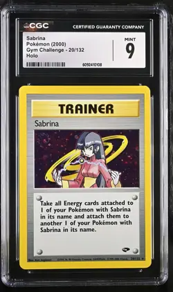 CGC 9 MINT Sabrina 2000 Gym Challenge 20/132 Holo SWIRL Pokemon Card - Image 1