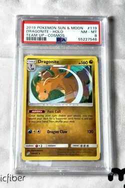 2019 POKEMON SUN & MOON TEAM UP COSMOS #119 DRAGONITE-HOLO PSA 8 - Image 1