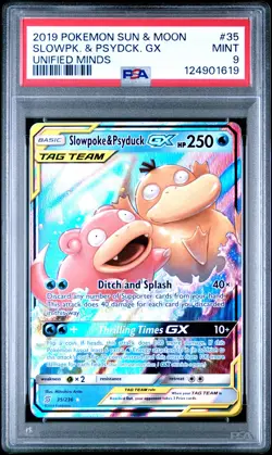 2019 POKEMON SUN & MOON UNIFIED MINDS #35 SLOWPOKE & PSYDUCK GX PSA 9 - Image 1