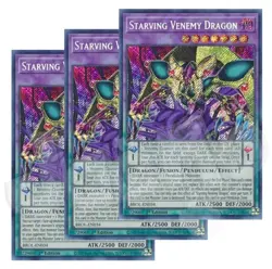 Yugioh Starving Venemy Dragon x 3 - 1st Edition Secret Rare NM - Free Holo Card - Image 1