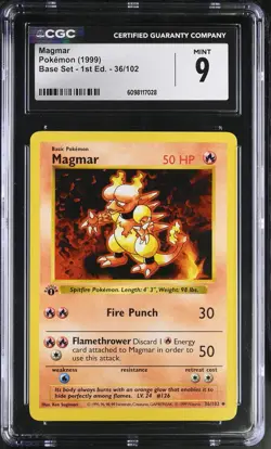 CGC 9 MINT Magmar 1999 Base Set 1st Edition Shadowless 36/102 Pokemon Card - Image 1