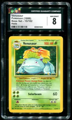 CGC 8 Venusaur Holo Rare Base Set 1999 Pokemon Card #15 - Image 1
