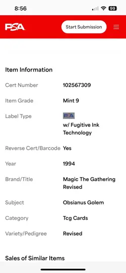 OBSIANUS GOLEM Revised Edition 1994 Magic The Gathering (MTG) TCG PSA 9 ??MINT?? - Image 5