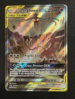 Espeon & Deoxys GX SM240 Pokemon Black Star Promo Full Art Holo Near Mint 2020 - Image 1