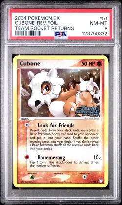 2004 Pokemon EX Team Rocket Returns 51 Cubone Reverse PSA 8 NM-MT - Image 2