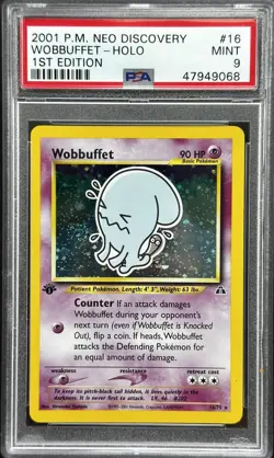*Full Swirl* Pokemon 1st Edition Wobbuffet 16/75 PSA 9 MINT Discovery Vintage - Image 1
