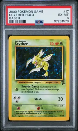 2000 POKEMON BASE SET 2 #17 SCYTHER-HOLO PSA 6 - Image 1