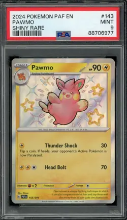 2024 PSA 9 Pokemon Paldean Fates Pawmo Shiny Rare 143/091 Card Mint - Image 1