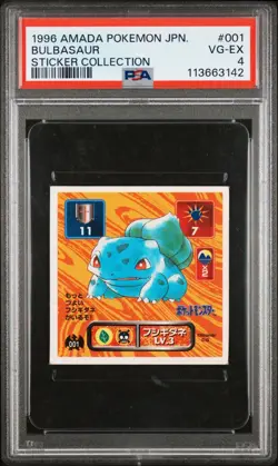 1996 Japanese Bulbasaur No.001 Amada Sticker Vintage Pokemon Sticker PSA 4 - Image 1
