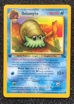 Omanyte 52/62 Rare 1st Edition Pokemon Card Fossil Set Near Mint Never Played - Image 1