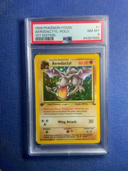 1999 Pokemon Fossil 16 Aerodactyl HOLO 1st Edition PSA 8 Graded Pokemon Card - Image 1