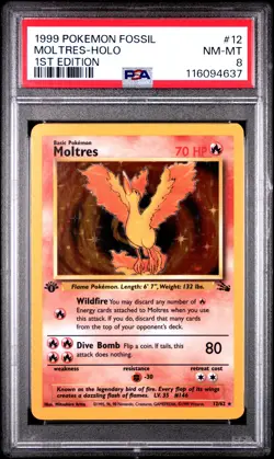 Moltres-Holo 1st Edition Pokemon Fossil 12 NM PSA NM-MT 8-4637 - Image 1