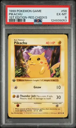 1999 POKEMON GAME 1ST ED-RED CHEEKS #58 PIKACHU PSA 6 - Image 1