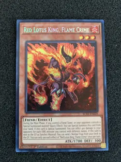 Yu-Gi-Oh! Red Lotus King, Flame Crime (BLTR-EN028) Secret Rare 1st Ed NM/M - Image 1