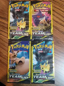 Sun Moon Team Up 3-card Booster Packs New LOT of 4 packs - Image 1
