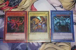 Yugioh Egyptian God Cards Set Obelisk Slifer Ra Ultra Rare LC01 Matching Sleeves - Image 4