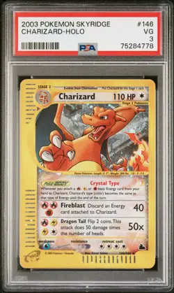 2003 Pokemon Skyridge Crystal Charizard Holo 146/144 PSA 3 VG Very Good Rare - Image 1