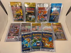 EMPTY Pokemon Booster Packs Wrapper Lot Base Set and 9 "WOTC" Japanese Packs - Image 1