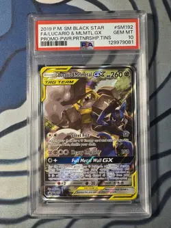2019 POKEMON SM BLACK STAR PROMO #SM192 FULL ART/LUCARIO & MELMETAL GX PSA 10 - Image 1