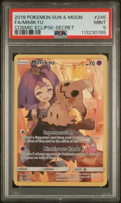2019 POKEMON SUN & MOON COSMIC ECLIPSE SECRET #245 FULL ART/MIMIKYU PSA 9 - Image 1